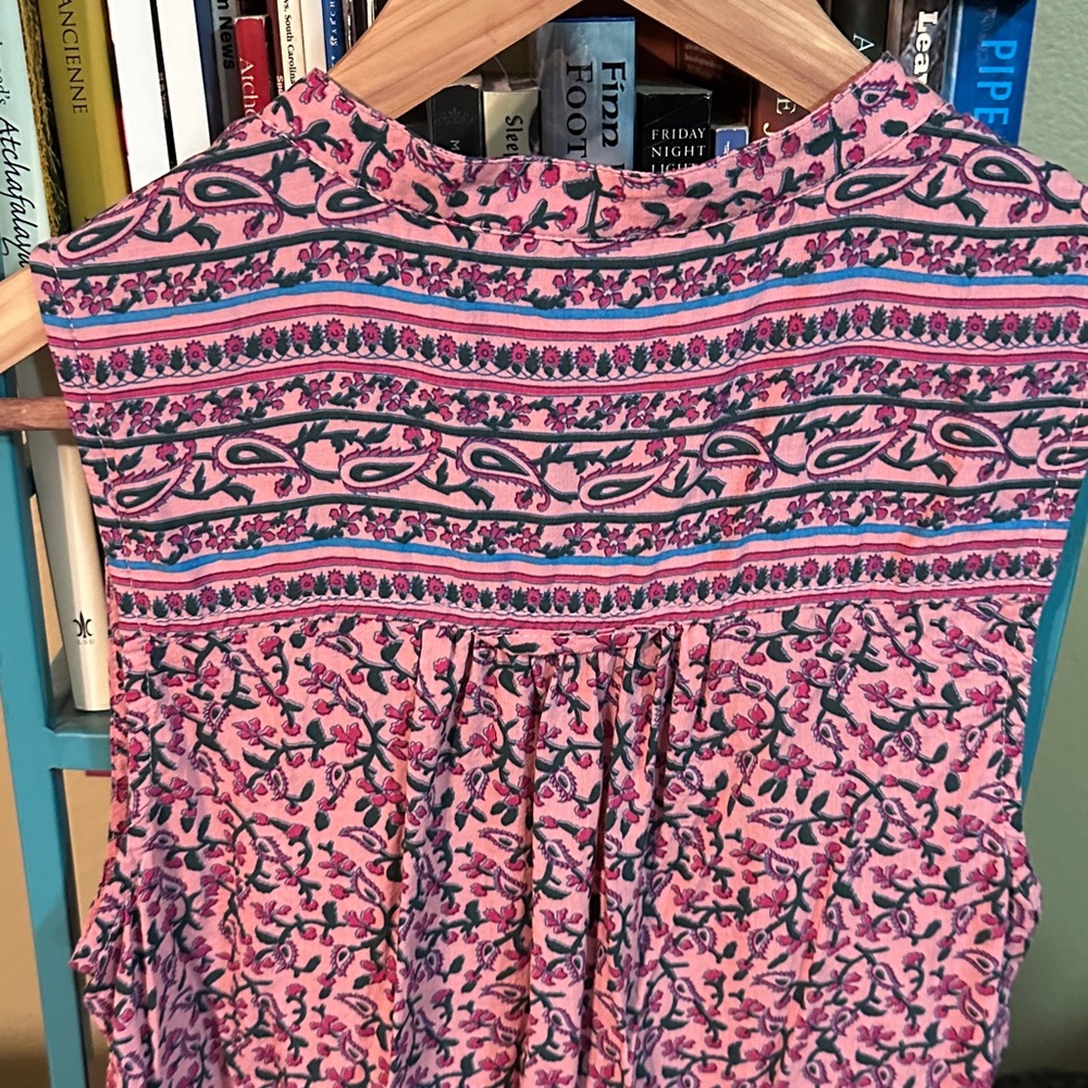 Maeve Vibrant Pink with Green Floral Patterned V-neck Blouse - Picture 8 of 8